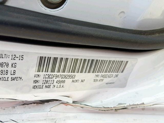 1C3CDFBA7GD629563 - 2016 DODGE DART SXT WHITE photo 10