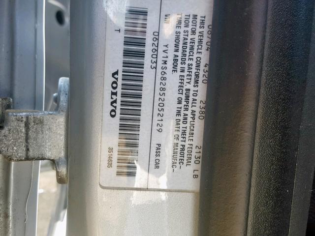 YV1MS682852052129 - 2005 VOLVO S40 T5 SILVER photo 10