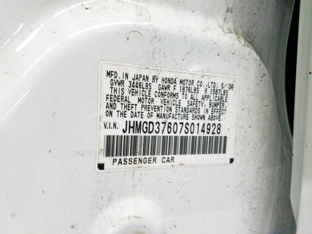 JHMGD37607S014928 - 2007 HONDA FIT S 白色 照片 10