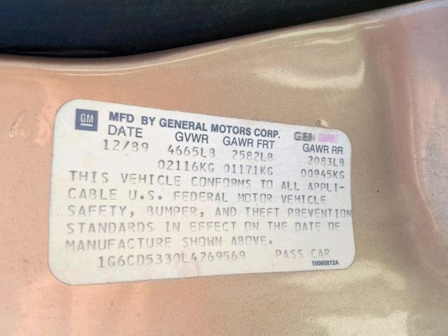 1G6CD5330L4269569 - 1990 CADILLAC DEVILLE TAN photo 10