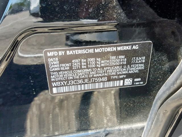 WBXYJ3C36JEJ75948 - 2018 BMW X2 SDRIVE2 BLACK photo 10