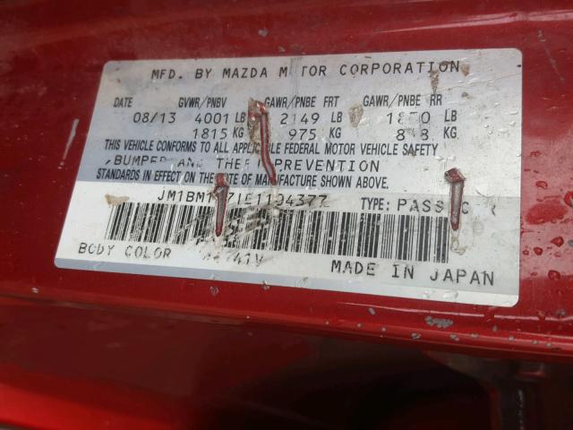 JM1BM1M71E1104377 - 2014 MAZDA 3 GRAND TO RED photo 10