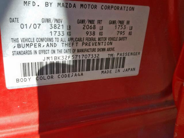 JM1BK32F571707332 - 2007 MAZDA 3 I RED photo 10