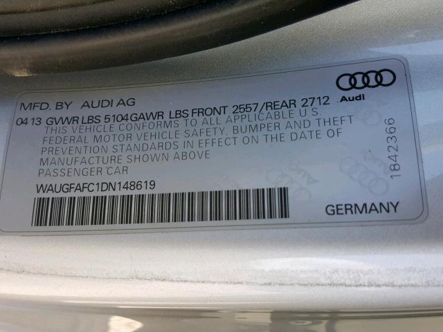 WAUGFAFC1DN148619 - 2013 AUDI A6 PREMIUM SILVER photo 10