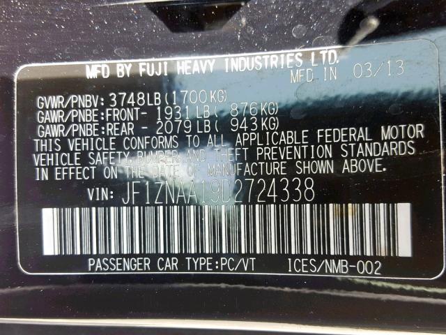 JF1ZNAA19D2724338 - 2013 TOYOTA SCION FR-S BLACK photo 10