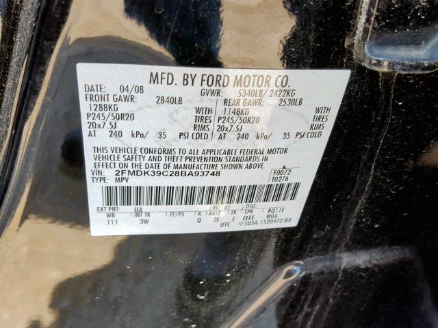 2FMDK39C28BA93748 - 2008 FORD EDGE LIMIT BLACK photo 10