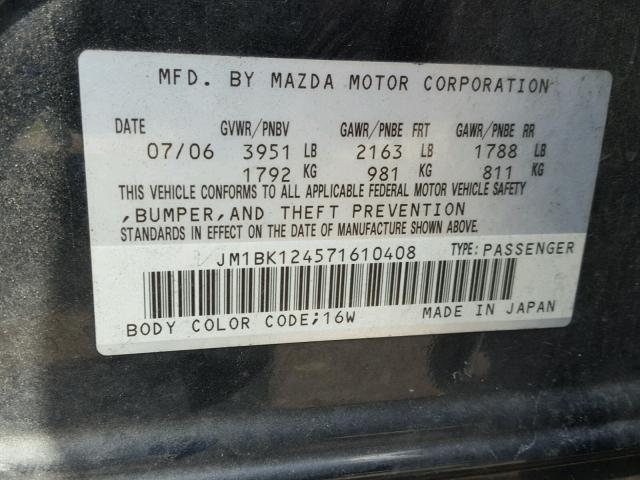 JM1BK124571610408 - 2007 MAZDA 3 S BLACK photo 10