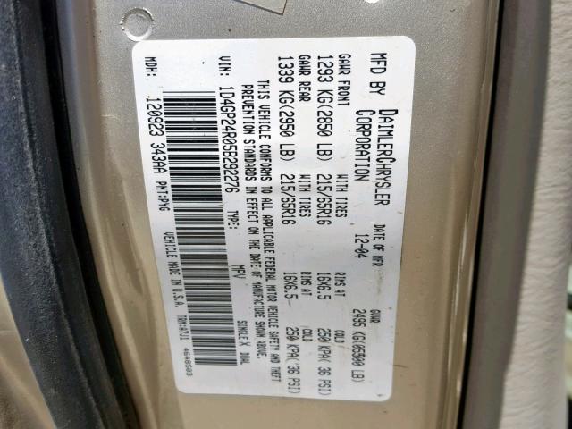 1D4GP24R05B292276 - 2005 DODGE GRAND CARA GOLD photo 10