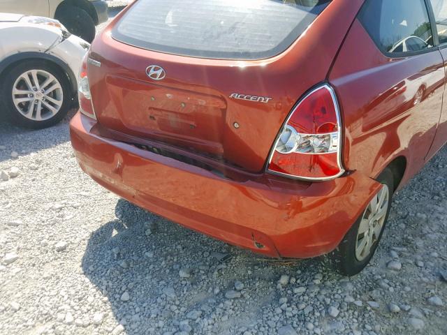 KMHCM36C19U108309 - 2009 HYUNDAI ACCENT GS ORANGE photo 9