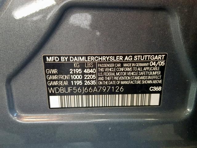 WDBUF56J66A797126 - 2006 MERCEDES-BENZ E 350 GRAY photo 10