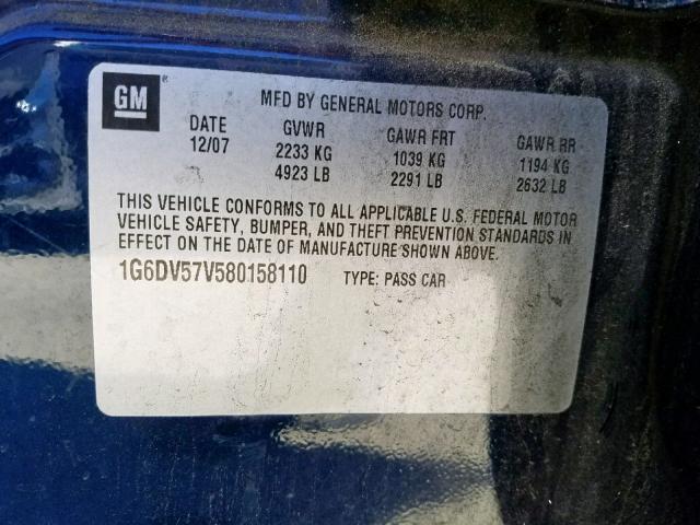 1G6DV57V580158110 - 2008 CADILLAC CTS HI FEA BLUE photo 10