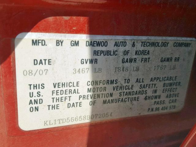 KL1TD56658B072054 - 2008 CHEVROLET AVEO BASE Qırmızı foto 10