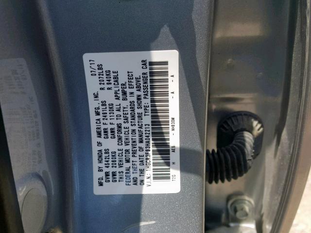 1HGCR3F93HA042213 - 2017 HONDA ACCORD TOU SILVER photo 10