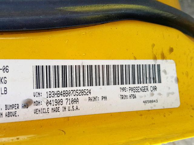 1B3HB48B07D528524 - 2007 DODGE CALIBER SX YELLOW photo 10