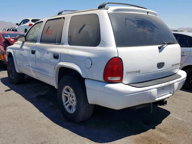 1B4HS48N02F164284 - 2002 DODGE DURANGO SL WHITE photo 3