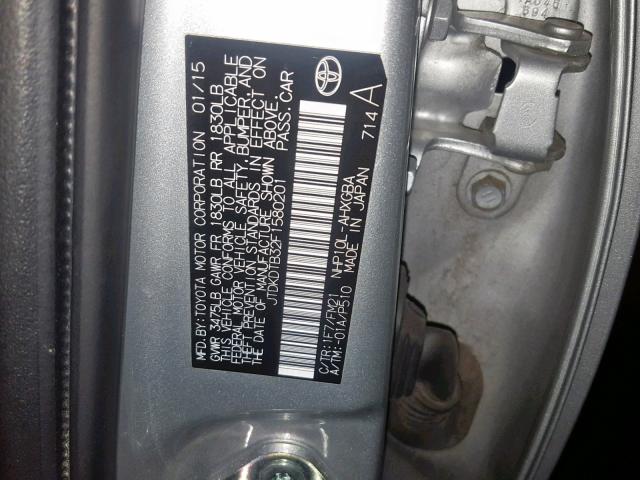 JTDKDTB32F1580201 - 2015 TOYOTA PRIUS C SILVER photo 10