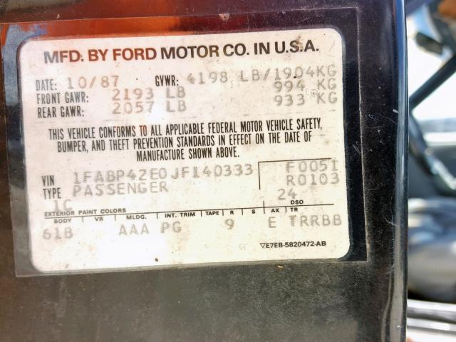 1FABP42E0JF140333 - 1988 FORD MUSTANG GT BLACK photo 10