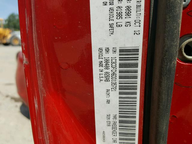 1C3CDFCH6DD135721 - 2013 DODGE DART LIMIT RED photo 10