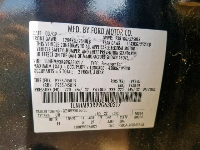 1LNHM93R99G630217 - 2009 LINCOLN MKS GRAY photo 10