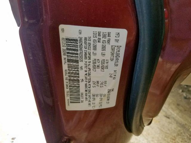 2A8GM68X07R256526 - 2007 CHRYSLER PACIFICA T MAROON photo 10