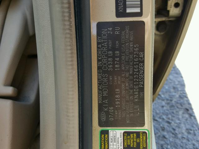 KNADE123266167365 - 2006 KIA RIO GOLD photo 10