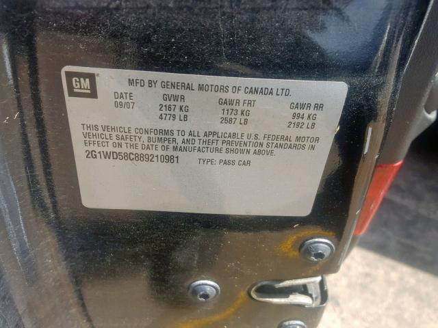 2G1WD58C889210981 - 2008 CHEVROLET IMPALA SUP შავი ფოტო 10