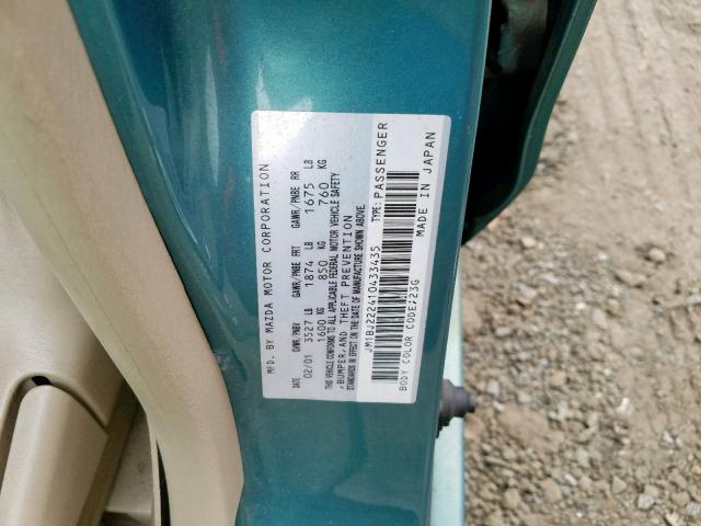 JM1BJ222410433435 - 2001 MAZDA PROTEGE DX GREEN photo 10