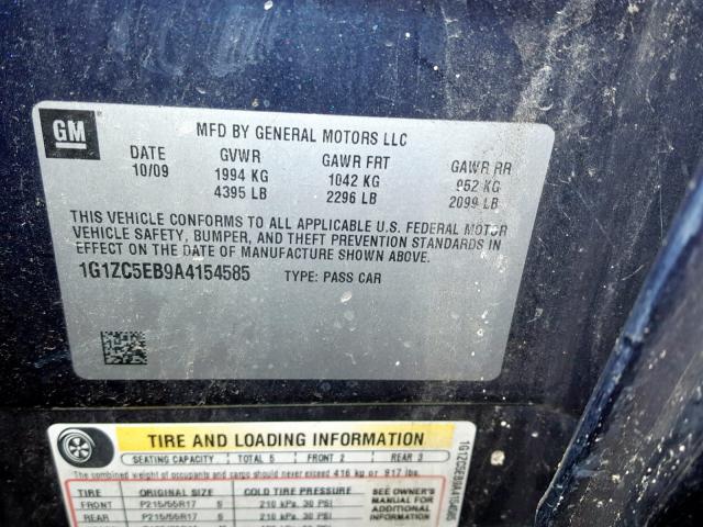 1G1ZC5EB9A4154585 - 2010 CHEVROLET MALIBU 1LT 蓝色 照片 10