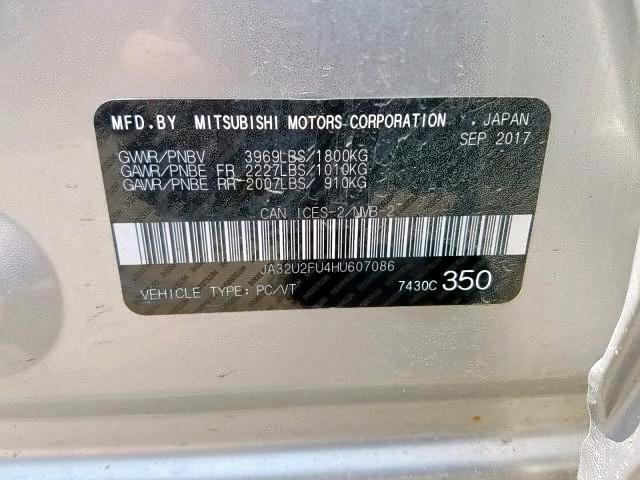 JA32U2FU4HU607086 - 2017 MITSUBISHI LANCER ES SILVER photo 9