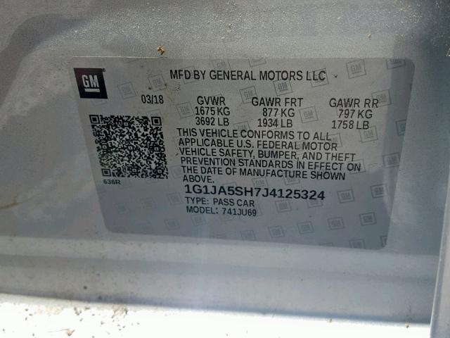 1G1JA5SH7J4125324 - 2018 CHEVROLET SONIC LS 银色 照片 10