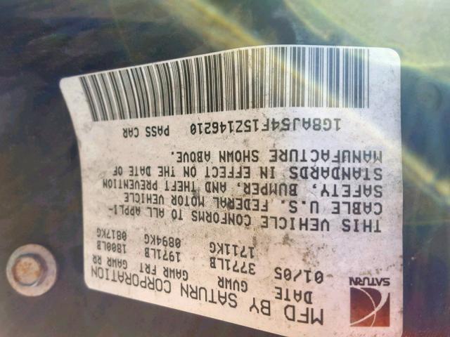 1G8AJ54F15Z146210 - 2005 SATURN ION LEVEL GRAY photo 10