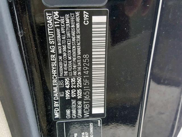 WDBTJ65J15F149258 - 2005 MERCEDES-BENZ CLK 320C BLACK photo 10