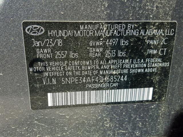 5NPE34AF4JH685244 - 2018 HYUNDAI SONATA SPO GRAY photo 10