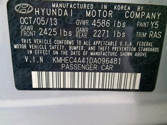 KMHEC4A41DA096481 - 2013 HYUNDAI SONATA HYB SILVER photo 10