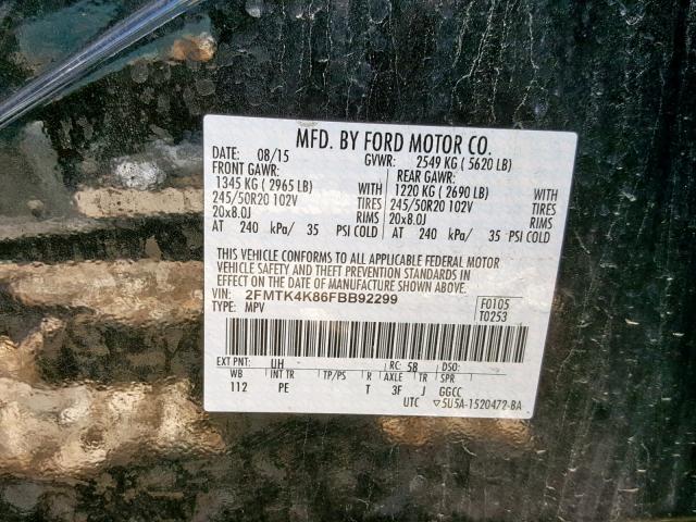 2FMTK4K86FBB92299 - 2015 FORD EDGE TITAN BLACK photo 10