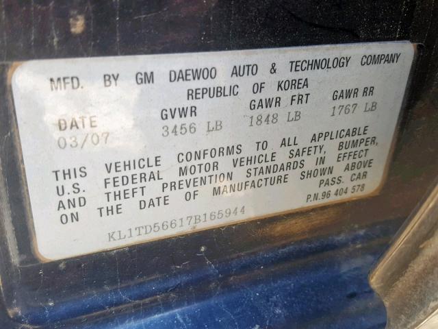 KL1TD56617B165944 - 2007 CHEVROLET AVEO BASE Qara foto 10