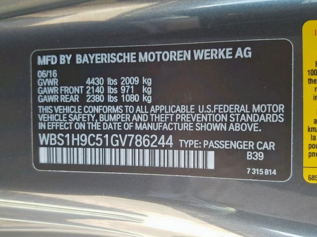 WBS1H9C51GV786244 - 2016 BMW M2 GRAY photo 10