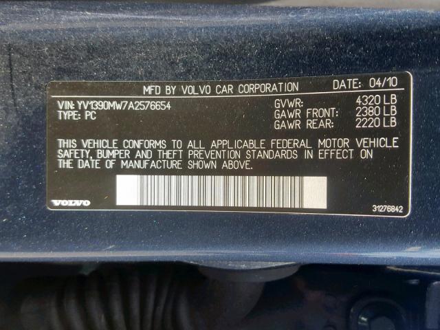 YV1390MW7A2576654 - 2010 VOLVO V50 2.4I BLUE photo 10