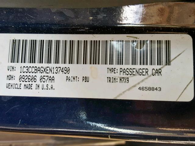 1C3CCBAGXEN137490 - 2014 CHRYSLER 200 LX BLUE photo 10