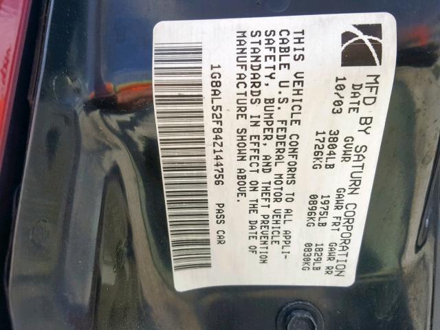 1G8AL52F84Z144756 - 2004 SATURN ION LEVEL BURGUNDY photo 10