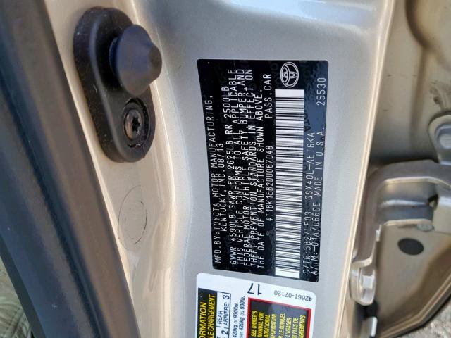 4T1BK1EB2DU067048 - 2013 TOYOTA AVALON BAS ბეჟი ფოტო 10