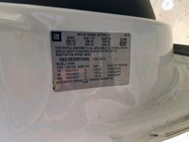 1GKS1KE02ER154906 - 2014 GMC YUKON XL C WHITE photo 10