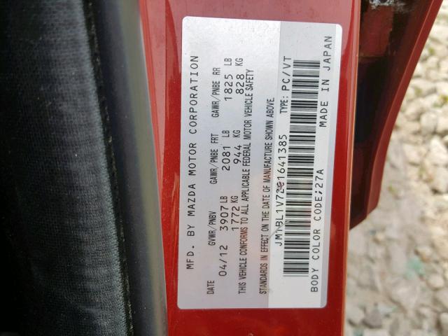 JM1BL1V72C1641385 - 2012 MAZDA 3 I RED photo 10