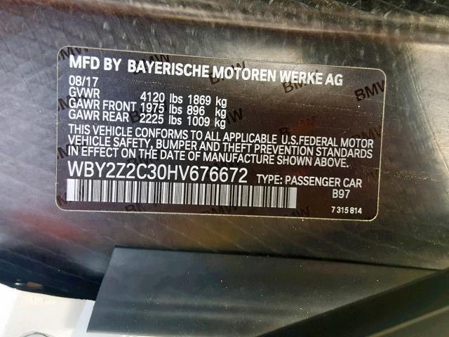 WBY2Z2C30HV676672 - 2017 BMW I8 WHITE photo 10