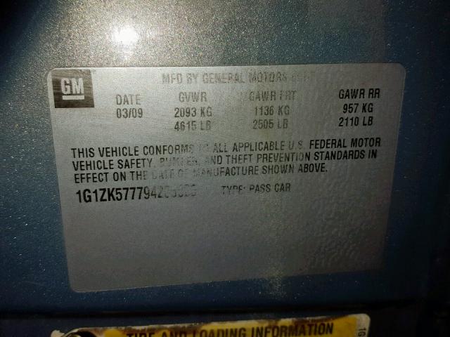 1G1ZK577794253025 - 2009 CHEVROLET MALIBU LTZ ლურჯი ფოტო 10