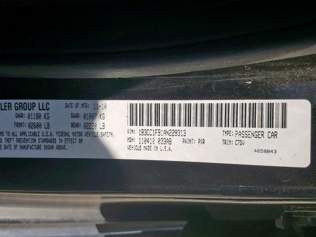 1B3CC1FB1AN229313 - 2010 DODGE AVENGER EX BLACK photo 10