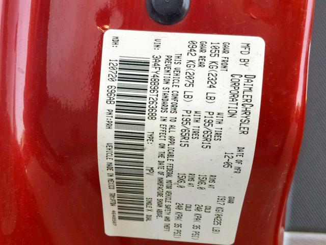 3A4FY48B96T263688 - 2006 CHRYSLER PT CRUISER RED photo 10