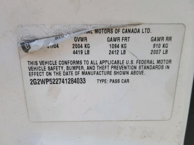 2G2WP522741284033 - 2004 PONTIAC GRAND PRIX WHITE photo 10