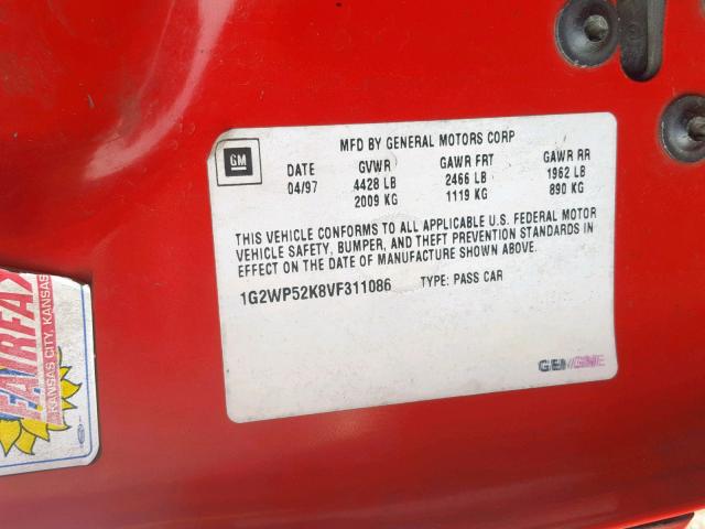 1G2WP52K8VF311086 - 1997 PONTIAC GRAND PRIX RED photo 10