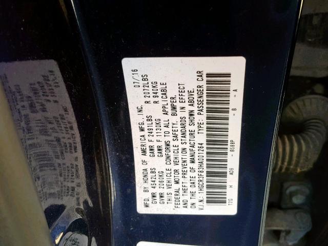 1HGCR3F83HA001264 - 2017 HONDA ACCORD EXL BLUE photo 10